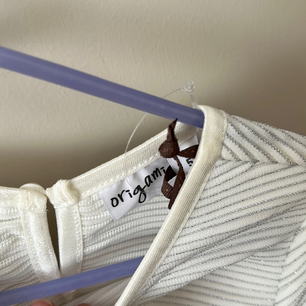 NWOT ORIGAMI Evie Long Sleeve Lurex Stripe Tutu Dress WHITE - Picture 13 of 14